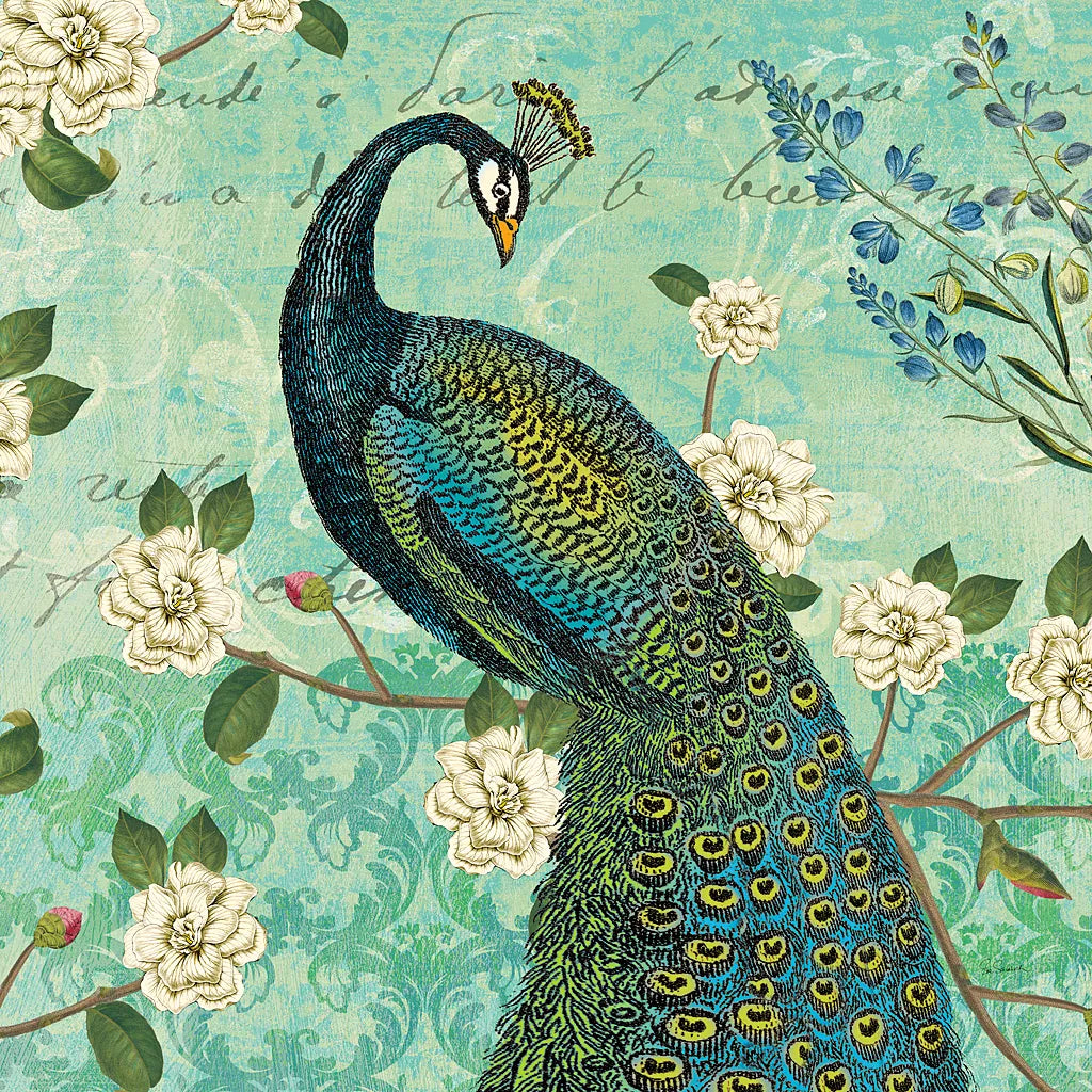 Peacock Arbor VI Blue by Sue Schlabach. SKU 16347a. Archival Giclee Fine art print for wall decor.