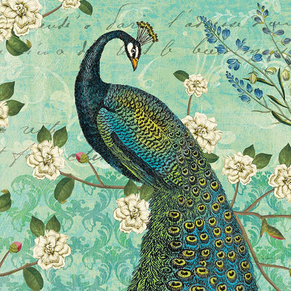 Peacock Arbor VI Blue by Sue Schlabach. SKU 16347a. Archival Giclee Fine art print for wall decor.