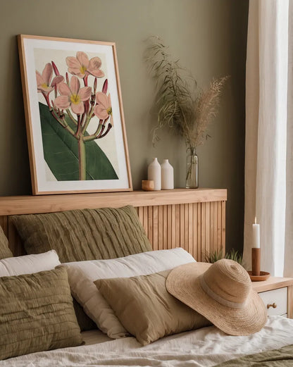 Pink Phlox Botany No Words by Sue Schlabach. shown as a paper print in a natural frame. Available as a archival giclee rolled canvas, fine art paper, or poster print. SKU 44797h.