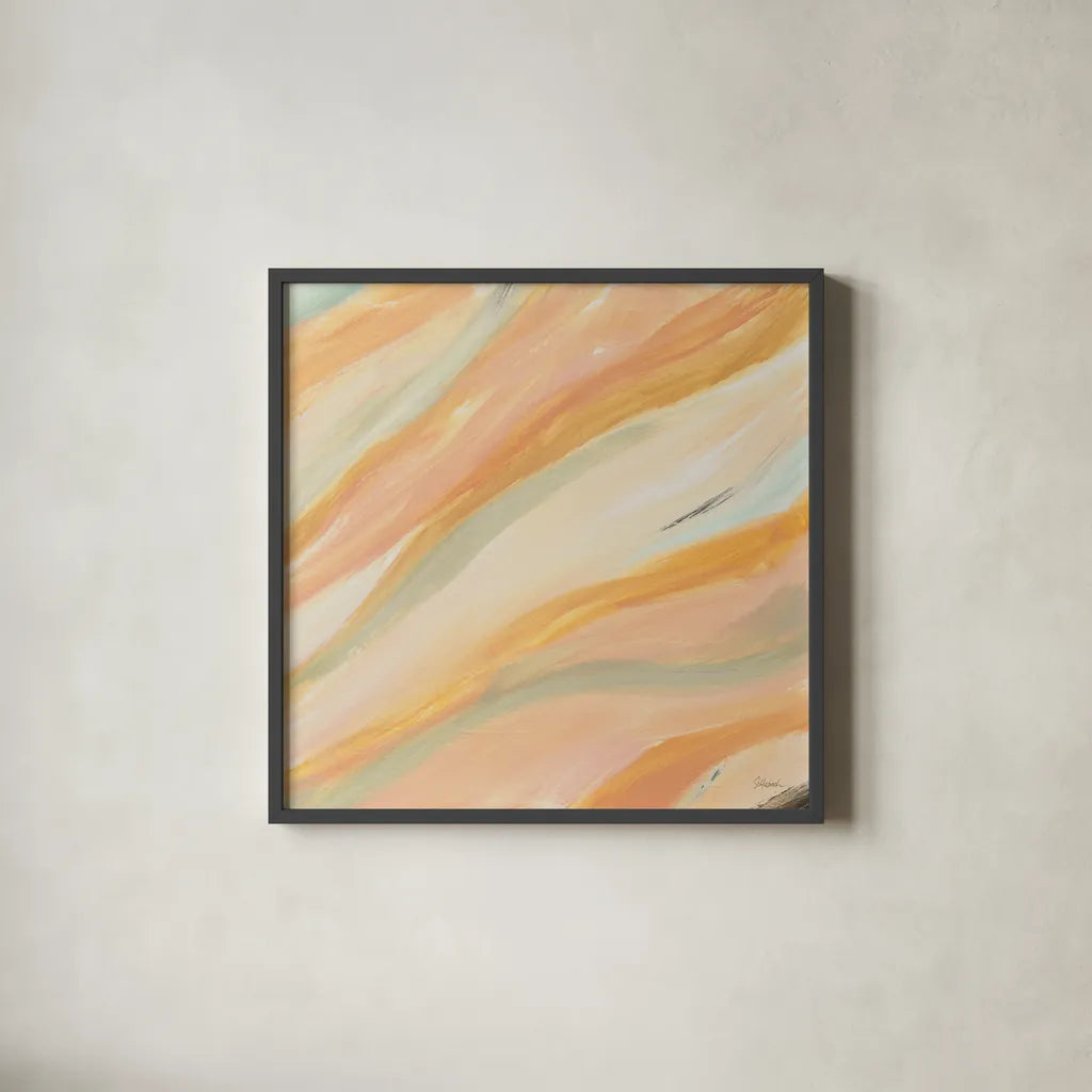 Pink Waves by Sue Schlabach. Shown in a sleek black glass frame for a contemporary gallery look. Available as an archival giclee rolled canvas, fine art paper, or poster print. SKU 67146a.