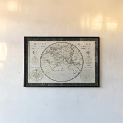 Plan de Meridien by Sue Schlabach. shown as a paper print in a black flame. Available as a archival giclee rolled canvas, fine art paper, or poster print. SKU 36392i.