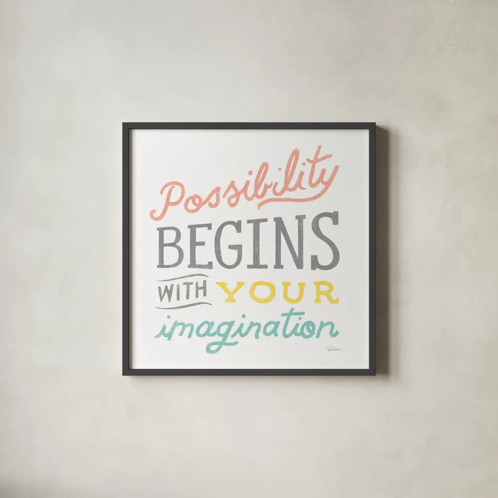 Possibility by Sue Schlabach. Shown in a sleek black glass frame for a contemporary gallery look. Available as an archival giclee rolled canvas, fine art paper, or poster print. SKU 48726a.