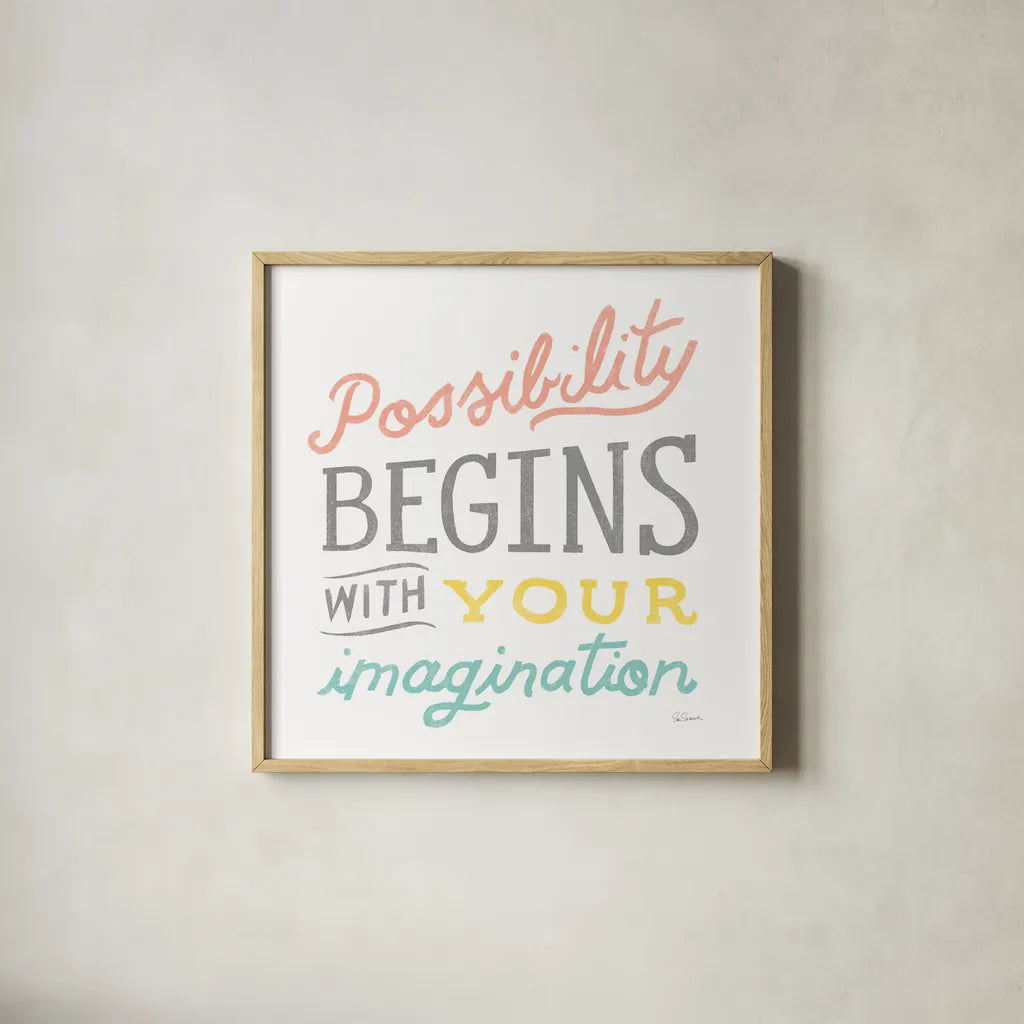 Possibility by Sue Schlabach. Shown in a natural wood glass frame for a timeless modern aesthetic. Available as an archival giclee rolled canvas, fine art paper, or poster print. SKU 48726a.