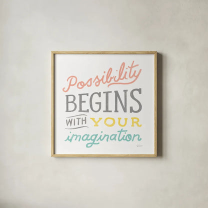 Possibility by Sue Schlabach. Shown in a natural wood glass frame for a timeless modern aesthetic. Available as an archival giclee rolled canvas, fine art paper, or poster print. SKU 48726a.