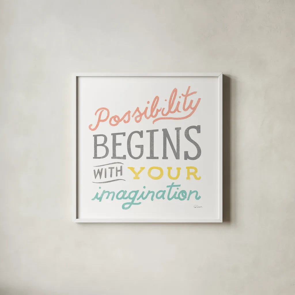 Possibility by Sue Schlabach. Shown in a crisp white glass frame for a clean and minimalist style. Available as an archival giclee rolled canvas, fine art paper, or poster print. SKU 48726a.
