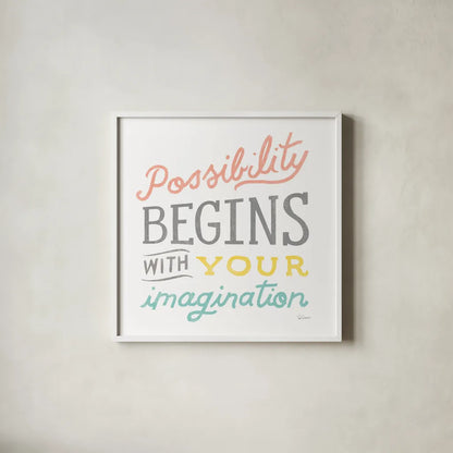 Possibility by Sue Schlabach. Shown in a crisp white glass frame for a clean and minimalist style. Available as an archival giclee rolled canvas, fine art paper, or poster print. SKU 48726a.