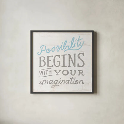 Possibility Gray by Sue Schlabach. Shown in a sleek black glass frame for a contemporary gallery look. Available as an archival giclee rolled canvas, fine art paper, or poster print. SKU 56409a.