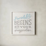 Possibility Gray by Sue Schlabach. Shown in a crisp white glass frame for a clean and minimalist style. Available as an archival giclee rolled canvas, fine art paper, or poster print. SKU 56409a.