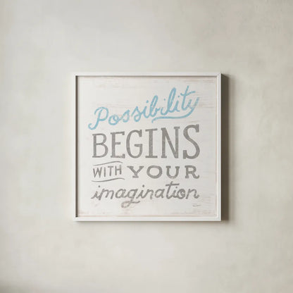 Possibility Gray by Sue Schlabach. Shown in a crisp white glass frame for a clean and minimalist style. Available as an archival giclee rolled canvas, fine art paper, or poster print. SKU 56409a.