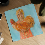 Prize Rooster by Sue Schlabach. Shown as a detailed flat fine art print, highlighting archival giclee quality. Available as an archival giclee rolled canvas, fine art paper, or poster print. SKU 82698a.