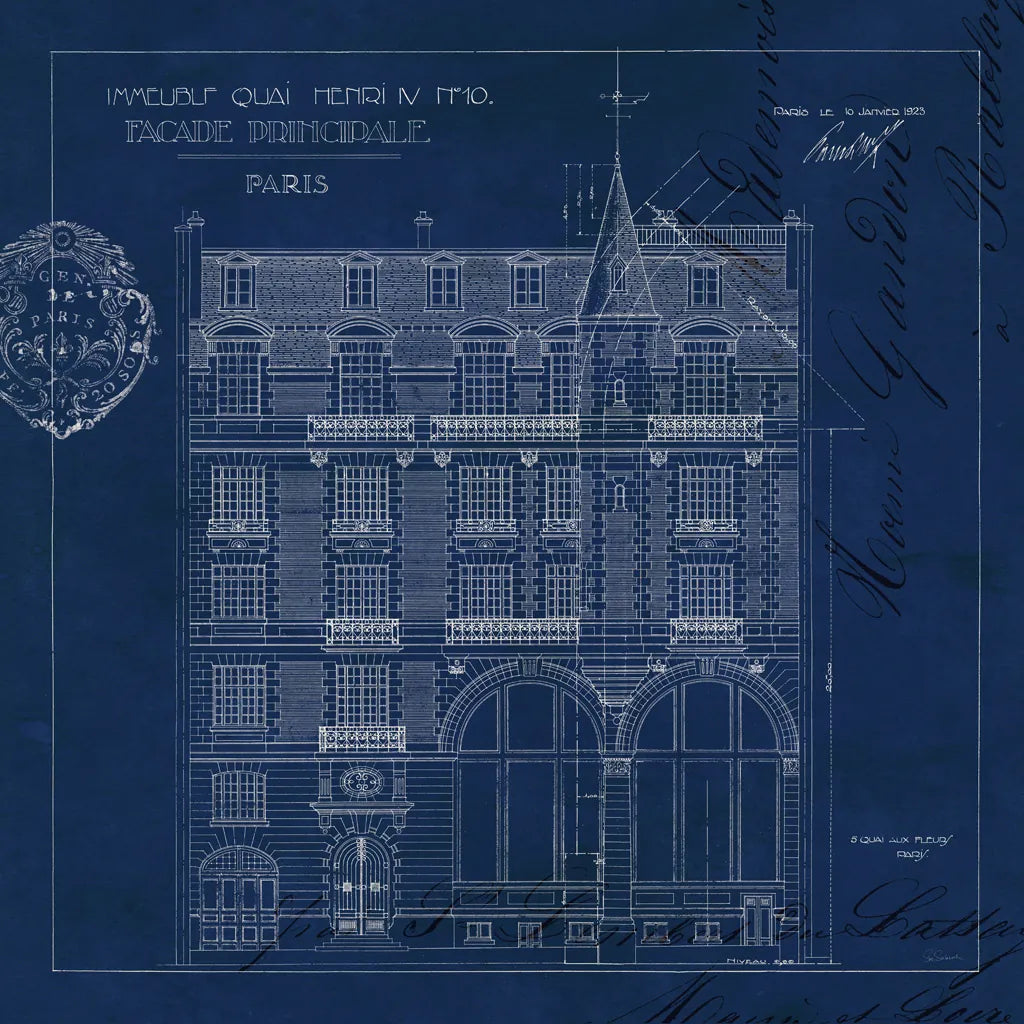 Quai Henri Blueprint I Sq by Sue Schlabach. SKU 62146a. Archival Giclee Fine art print for wall decor.
