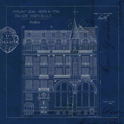 Quai Henri Blueprint I Sq by Sue Schlabach. SKU 62146a. Archival Giclee Fine art print for wall decor.