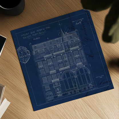 Quai Henri Blueprint I Sq by Sue Schlabach. Shown as a detailed flat fine art print, highlighting archival giclee quality. Available as an archival giclee rolled canvas, fine art paper, or poster print. SKU 62146a.