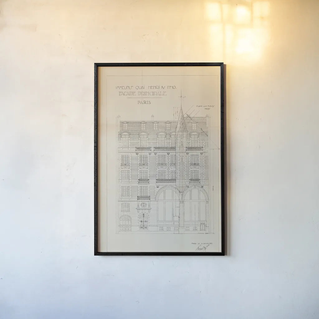 Quai Henri I by Sue Schlabach. shown as a paper print in a black flame. Available as a archival giclee rolled canvas, fine art paper, or poster print. SKU 9898h.