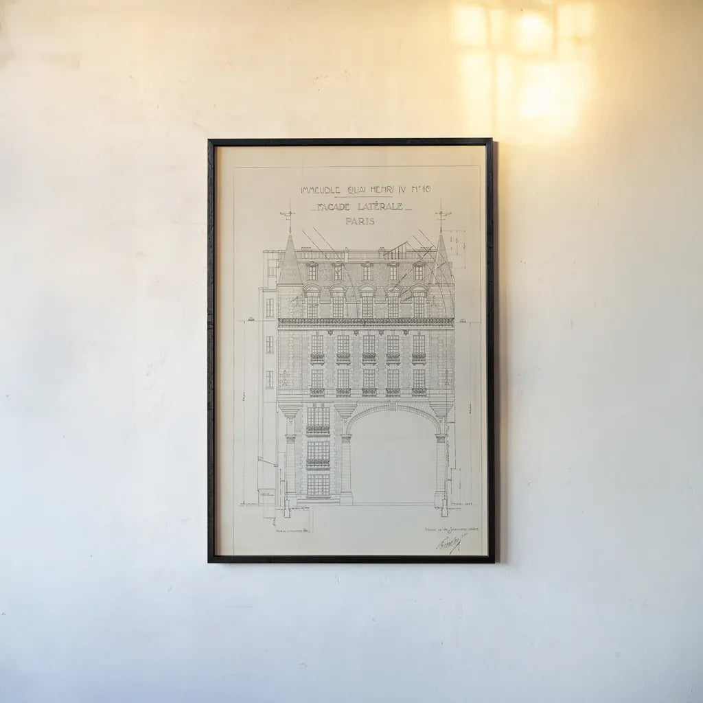 Quai Henri II by Sue Schlabach. shown as a paper print in a black flame. Available as a archival giclee rolled canvas, fine art paper, or poster print. SKU 9899h.