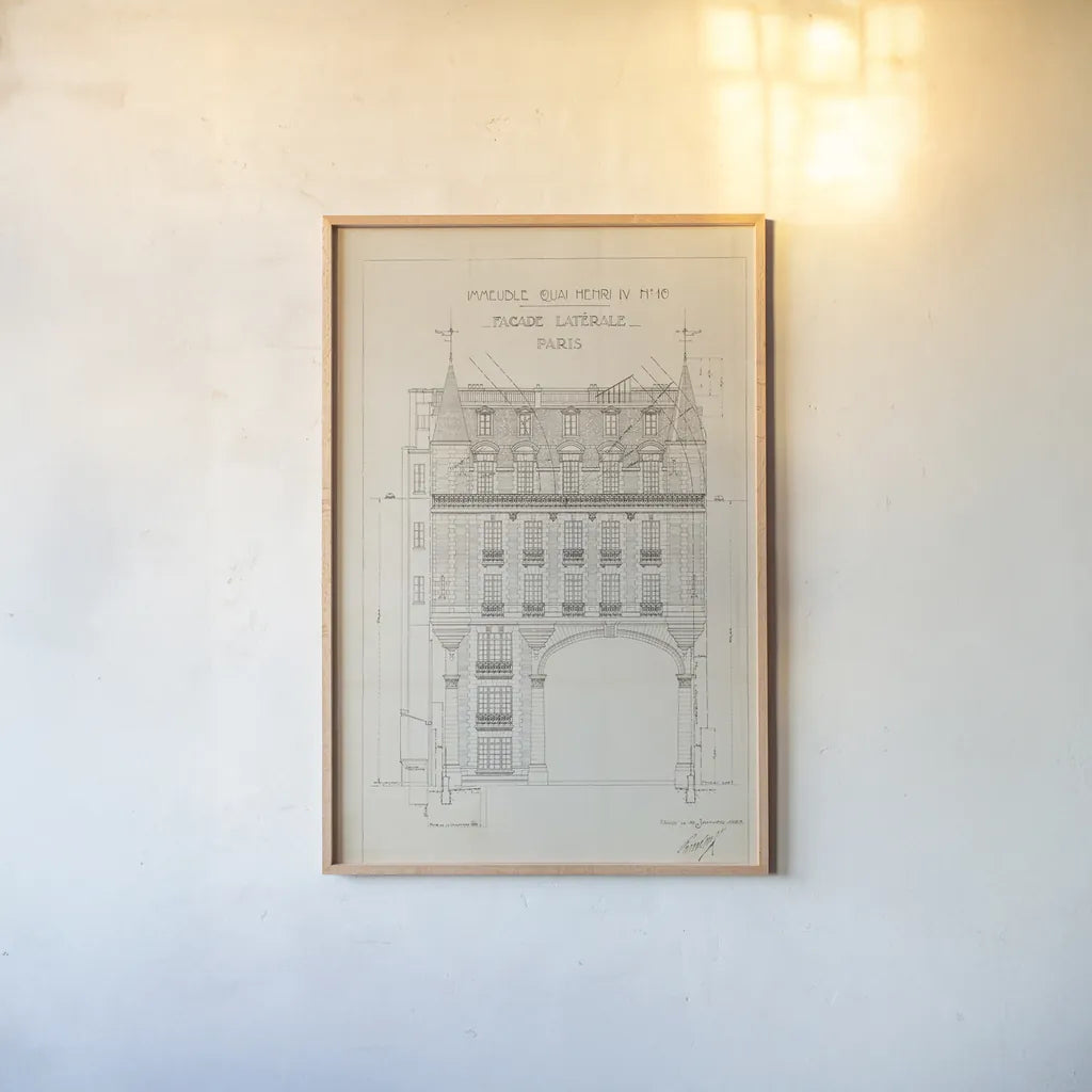 Quai Henri II by Sue Schlabach. shown as a paper print in a natural frame. Available as a archival giclee rolled canvas, fine art paper, or poster print. SKU 9899h.