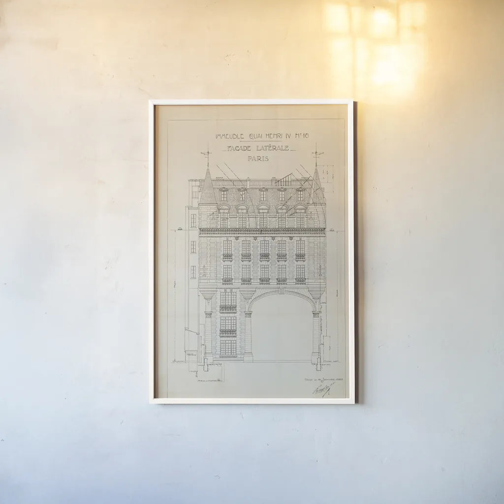 Quai Henri II by Sue Schlabach. shown as a paper print in a white frame. Available as a archival giclee rolled canvas, fine art paper, or poster print. SKU 9899h.