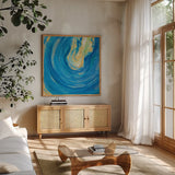 Rarity I Square by Sue Schlabach. Shown in a natural wood frame in a cozy modern living room. Available as an archival giclee rolled canvas, fine art paper, or poster print. SKU 28246a.