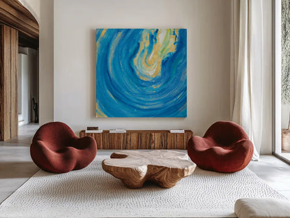 Rarity I Square by Sue Schlabach. Shown as extra-large giant wall art in a modern living room. Available as an archival giclee rolled canvas, fine art paper, or poster print. SKU 28246a.