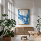 Rings of Water II by Sue Schlabach. shown as a print in a natural wood frame in a dining room. Available as a archival giclee rolled canvas, fine art paper, or poster print. SKU 68111h.