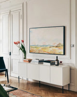 Road to Bountiful by Sue Schlabach. shown as a framed stretched canvas in a living room above a console. Available as a archival giclee rolled canvas, fine art paper, or poster print. SKU 63746i.
