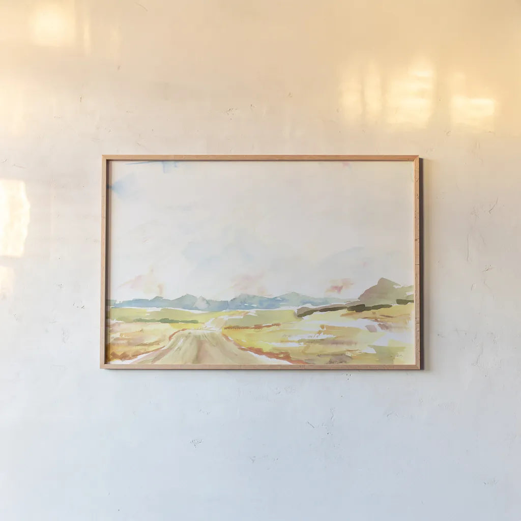 Road to Bountiful by Sue Schlabach. shown as a paper print in a natural frame. Available as a archival giclee rolled canvas, fine art paper, or poster print. SKU 63746i.