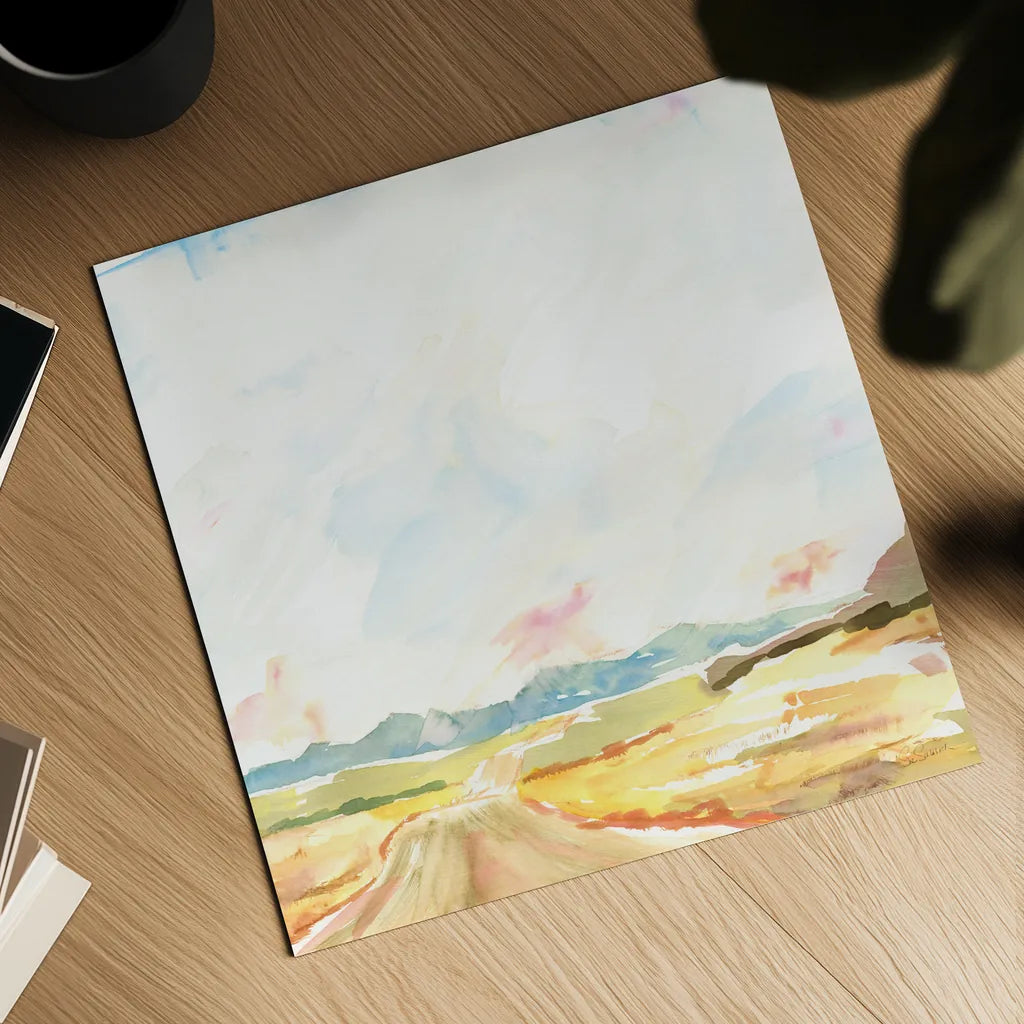 Road to Bountiful Square by Sue Schlabach. Shown as a detailed flat fine art print, highlighting archival giclee quality. Available as an archival giclee rolled canvas, fine art paper, or poster print. SKU 63747a.