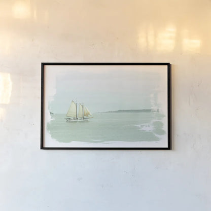 Sailing on the Bay by Sue Schlabach. shown as a paper print in a black flame. Available as a archival giclee rolled canvas, fine art paper, or poster print. SKU 47304i.