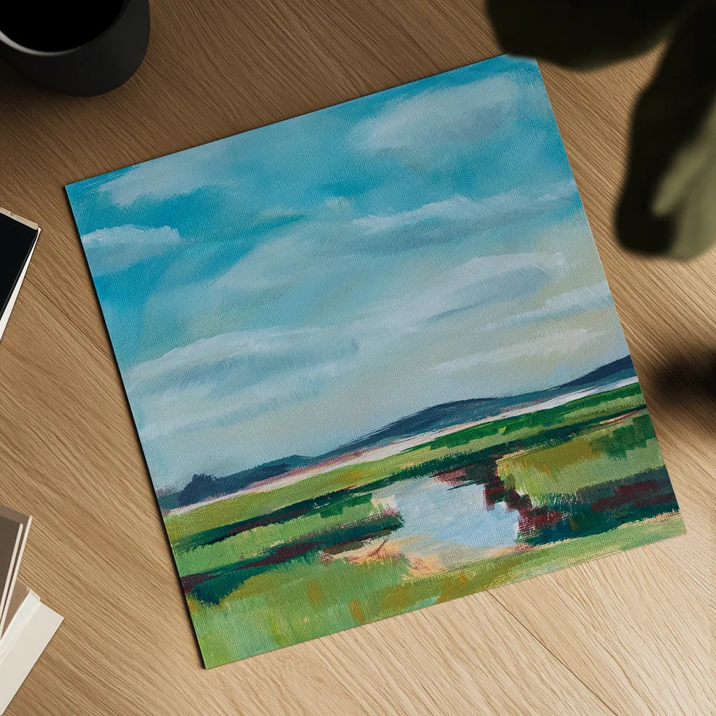 Sanctuary Marsh by Sue Schlabach. Shown as a detailed flat fine art print, highlighting archival giclee quality. Available as an archival giclee rolled canvas, fine art paper, or poster print. SKU 87733a.