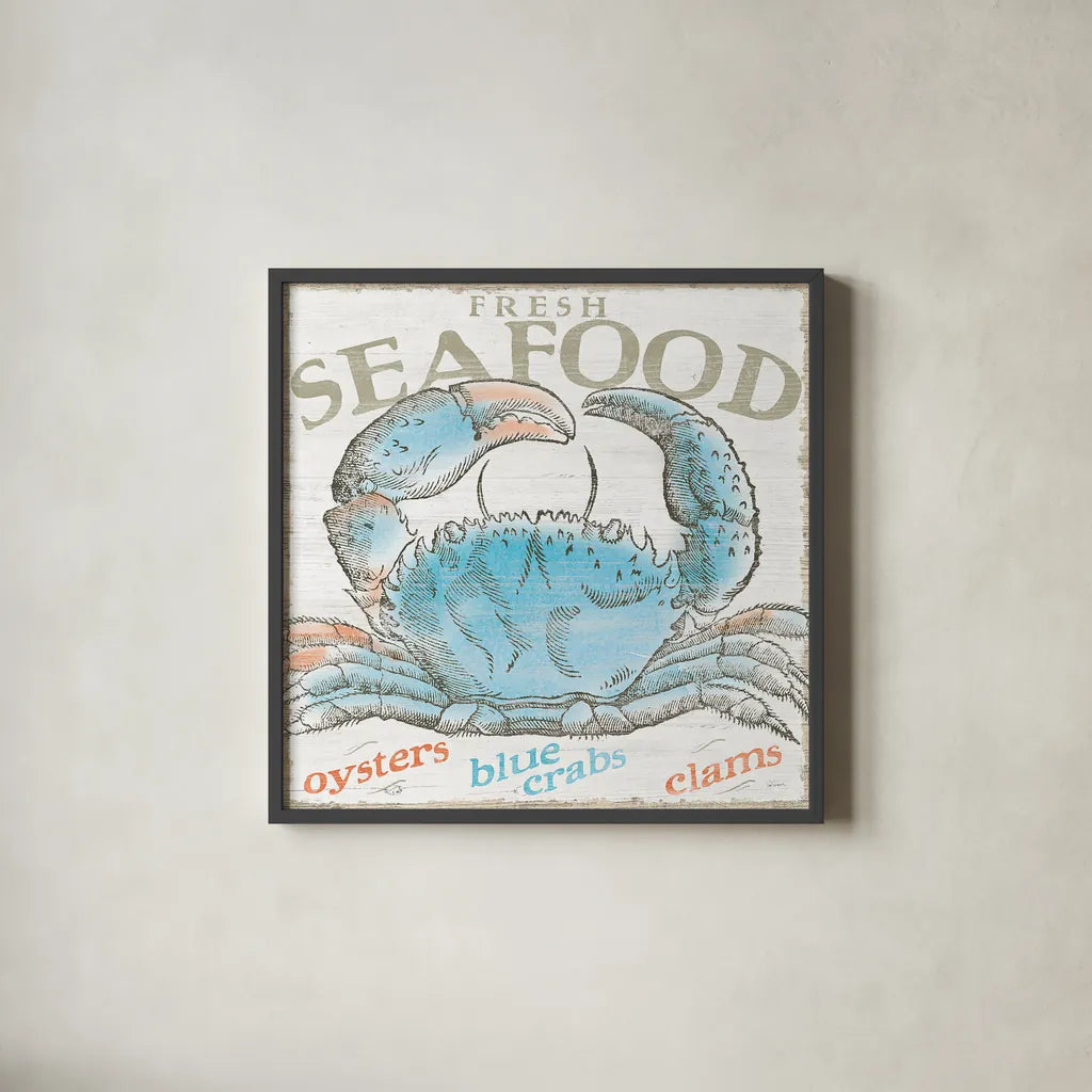 Seaside Life II by Sue Schlabach. Shown in a sleek black glass frame for a contemporary gallery look. Available as an archival giclee rolled canvas, fine art paper, or poster print. SKU 24959a.