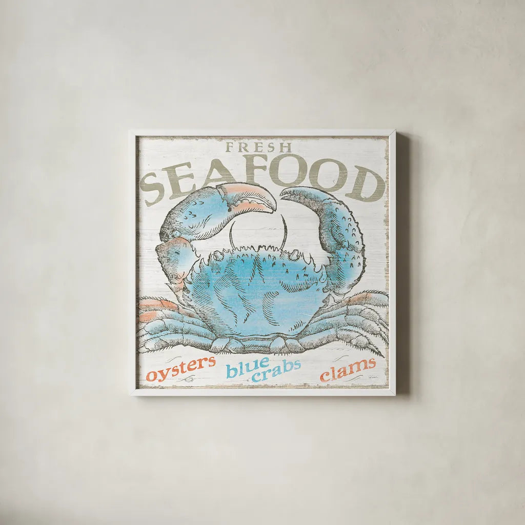 Seaside Life II by Sue Schlabach. Shown in a crisp white glass frame for a clean and minimalist style. Available as an archival giclee rolled canvas, fine art paper, or poster print. SKU 24959a.