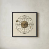 Serene Solar Globe I by Sue Schlabach. Shown in a sleek black glass frame for a contemporary gallery look. Available as an archival giclee rolled canvas, fine art paper, or poster print. SKU 90722a.