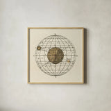 Serene Solar Globe I by Sue Schlabach. Shown in a natural wood glass frame for a timeless modern aesthetic. Available as an archival giclee rolled canvas, fine art paper, or poster print. SKU 90722a.