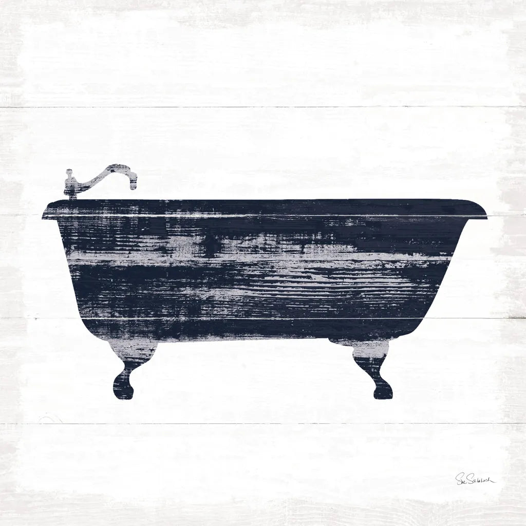 Shiplap Bath I Navy by Sue Schlabach. SKU 56031a. Archival Giclee Fine art print for wall decor.