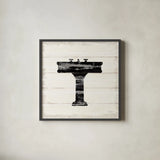 Shiplap Bath II by Sue Schlabach. Shown in a sleek black glass frame for a contemporary gallery look. Available as an archival giclee rolled canvas, fine art paper, or poster print. SKU 49539a.