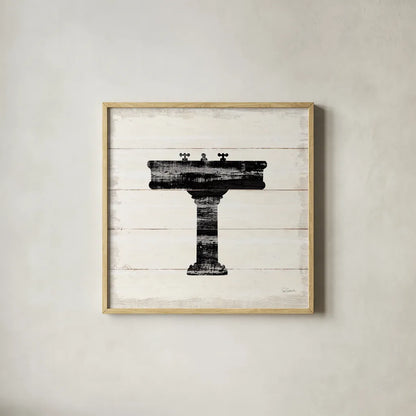 Shiplap Bath II by Sue Schlabach. Shown in a natural wood glass frame for a timeless modern aesthetic. Available as an archival giclee rolled canvas, fine art paper, or poster print. SKU 49539a.