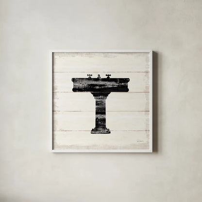 Shiplap Bath II by Sue Schlabach. Shown in a crisp white glass frame for a clean and minimalist style. Available as an archival giclee rolled canvas, fine art paper, or poster print. SKU 49539a.