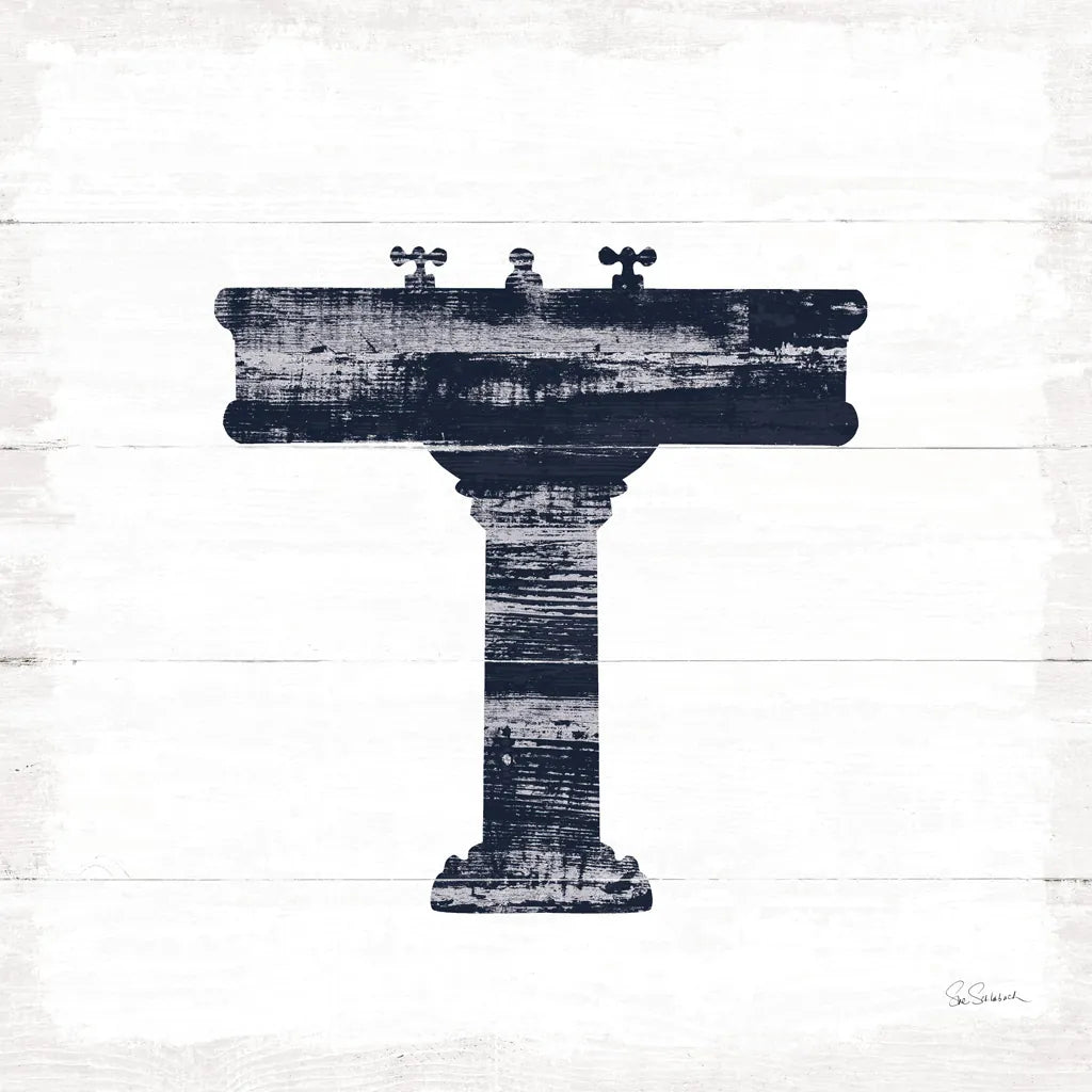 Shiplap Bath II Navy by Sue Schlabach. SKU 56032a. Archival Giclee Fine art print for wall decor.