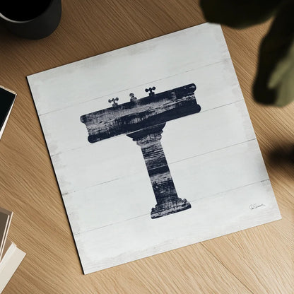 Shiplap Bath II Navy by Sue Schlabach. Shown as a detailed flat fine art print, highlighting archival giclee quality. Available as an archival giclee rolled canvas, fine art paper, or poster print. SKU 56032a.