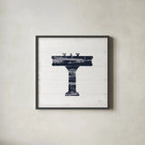 Shiplap Bath II Navy by Sue Schlabach. Shown in a sleek black glass frame for a contemporary gallery look. Available as an archival giclee rolled canvas, fine art paper, or poster print. SKU 56032a.