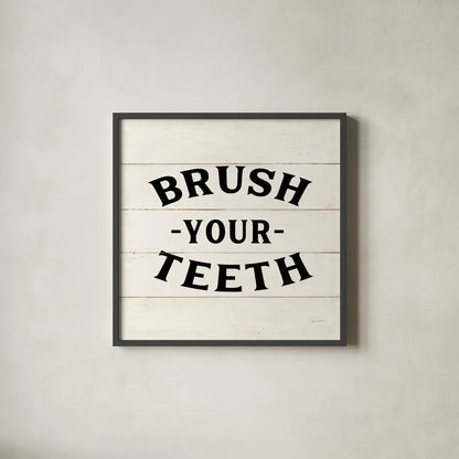 Shiplap Bath III Less Distressed by Sue Schlabach. Shown in a sleek black glass frame for a contemporary gallery look. Available as an archival giclee rolled canvas, fine art paper, or poster print. SKU 58511a.