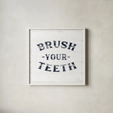 Shiplap Bath III Navy by Sue Schlabach. Shown in a crisp white glass frame for a clean and minimalist style. Available as an archival giclee rolled canvas, fine art paper, or poster print. SKU 56033a.