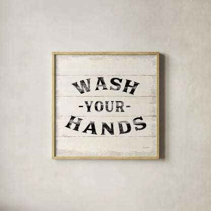 Shiplap Bath IV by Sue Schlabach. Shown in a natural wood glass frame for a timeless modern aesthetic. Available as an archival giclee rolled canvas, fine art paper, or poster print. SKU 49541a.