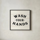 Shiplap Bath IV Less Distressed by Sue Schlabach. Shown in a sleek black glass frame for a contemporary gallery look. Available as an archival giclee rolled canvas, fine art paper, or poster print. SKU 58512a.
