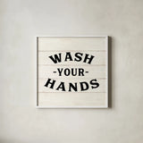 Shiplap Bath IV Less Distressed by Sue Schlabach. Shown in a crisp white glass frame for a clean and minimalist style. Available as an archival giclee rolled canvas, fine art paper, or poster print. SKU 58512a.