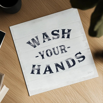 Shiplap Bath IV Navy by Sue Schlabach. Shown as a detailed flat fine art print, highlighting archival giclee quality. Available as an archival giclee rolled canvas, fine art paper, or poster print. SKU 56034a.