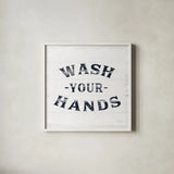 Shiplap Bath IV Navy by Sue Schlabach. Shown in a crisp white glass frame for a clean and minimalist style. Available as an archival giclee rolled canvas, fine art paper, or poster print. SKU 56034a.
