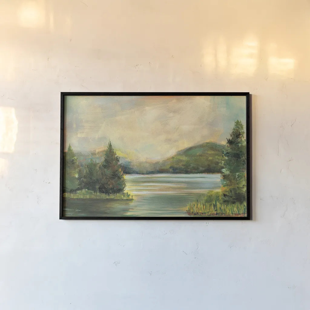 Silver Lake Crop by Sue Schlabach. shown as a paper print in a black flame. Available as a archival giclee rolled canvas, fine art paper, or poster print. SKU 36117i.