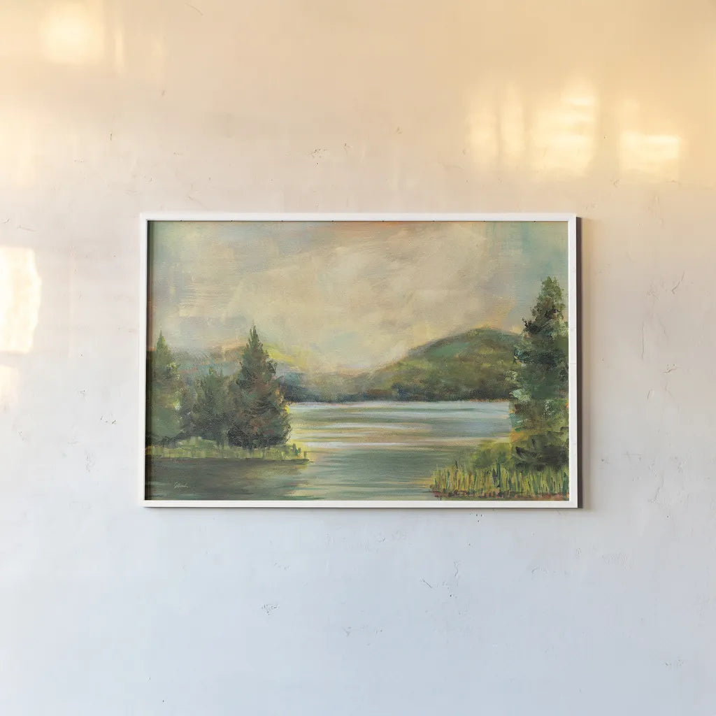 Silver Lake Crop by Sue Schlabach. shown as a paper print in a white frame. Available as a archival giclee rolled canvas, fine art paper, or poster print. SKU 36117i.