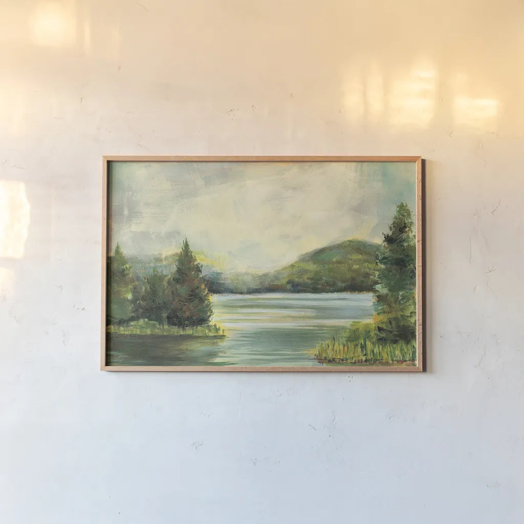 Silver Lake Light Crop by Sue Schlabach. shown as a paper print in a natural frame. Available as a archival giclee rolled canvas, fine art paper, or poster print. SKU 78943i.